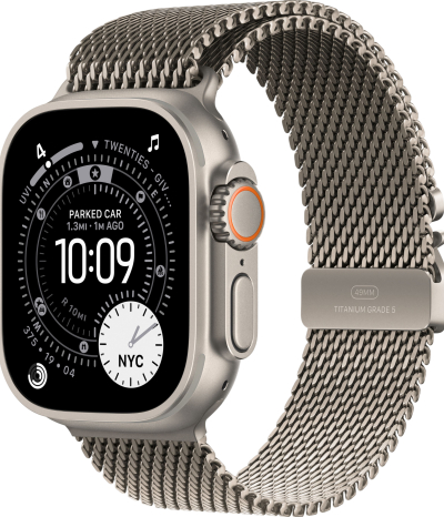 Apple Watch Ultra 3 49 мм, корпус из натурального титана, ремешок Milanese бежевого цвета, размер M